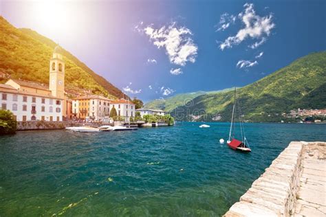 Laglio Idyllic Town Of Laglio And Como Lake Waterfront View Stock