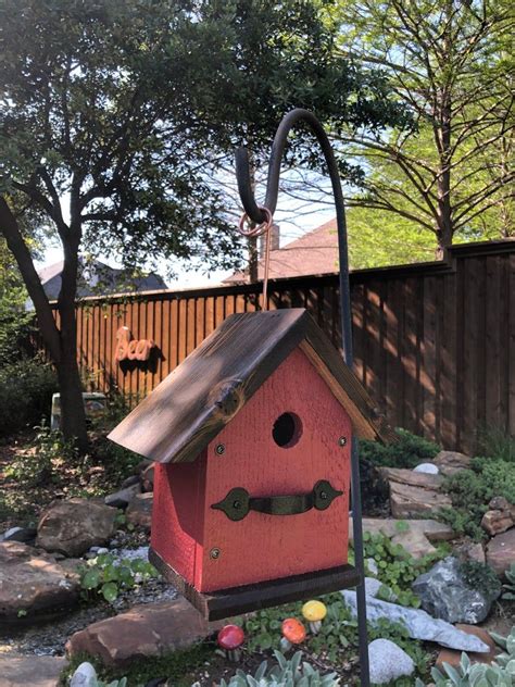 Rustic Outdoor Birdhouse Cedar Wood Red Etsy In 2021 Bird Houses