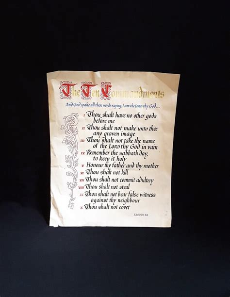 Items Similar To Vintage Print Of The Ten Commandments Calligraphy