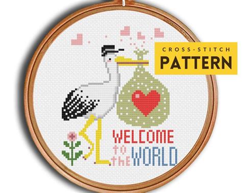 Baby Cross Stitch Pattern Stork Cross Stitch Welcome To The World