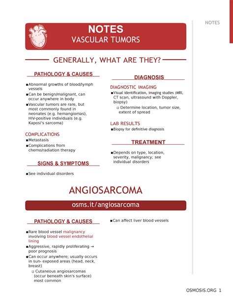 Vascular Malformations OSMOSIS 1 NOTES VASCULAR TUMORS Osms