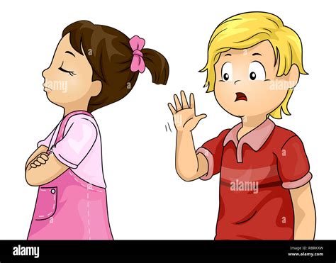 Illustration Of A Kid Girl Ignoring A Kid Boy Saying Hello Stock Photo
