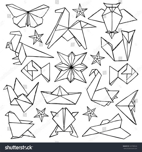 Origami Hand Drawn Doodle Set Vector Stock Vector Royalty Free