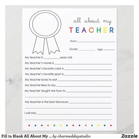 Fill In Blank All About My Teacher In 2021 Teacher
