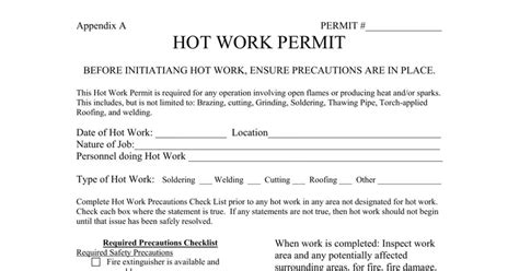 Hot Work Permit Fill Out Printable PDF Forms Online