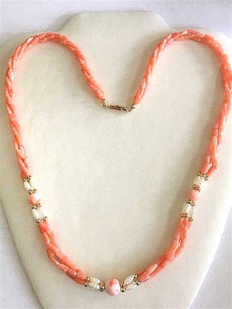 Vintage 3 Strand Genuine Pink Salmon Coral Necklace 24 Inches