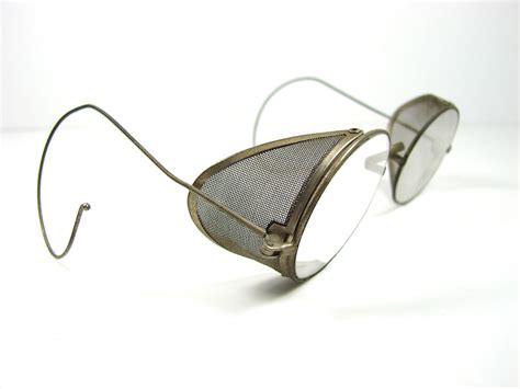Vintage Antique Safety Goggles Glasses With Wire Mesh