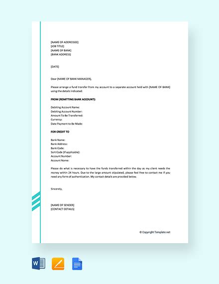 Free Fund Transfer Request Letter To Bank Template Download 2538