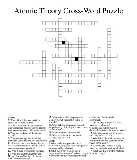 History Of The Atom Crossword Wordmint
