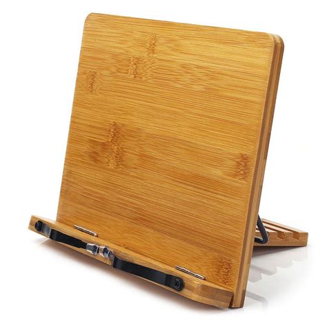 This cookbook holder will match well with bamboo cutting boards and utensils in the kitchen. if you own a bamboo cutting board or a few light wood utensils, this cookbook holder will match well with your style. Bamboo Book Stand,wishacc Adjustable Book Holder Tray and ...