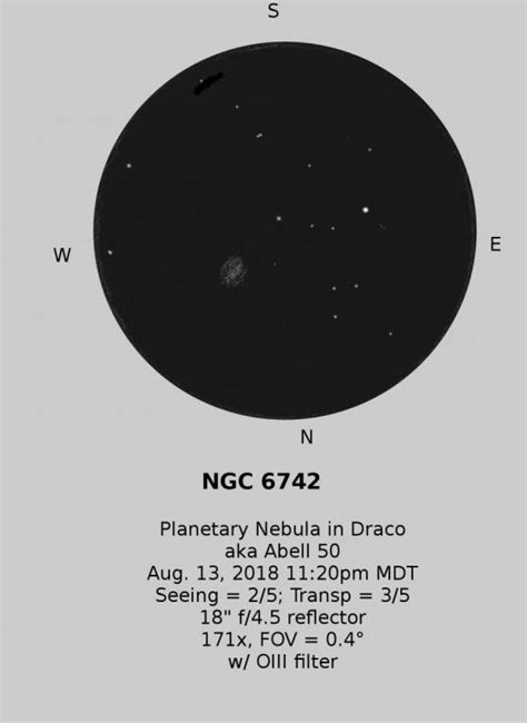 Ngc 6742 Planetary Nebula In Draco Sketching Cloudy Nights