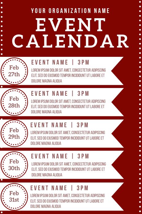 Copy Of Template Event Calendar Postermywall