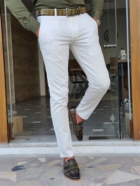 White Slim Fit Cotton Pants For Men By Gentwith Worldwide Shipping