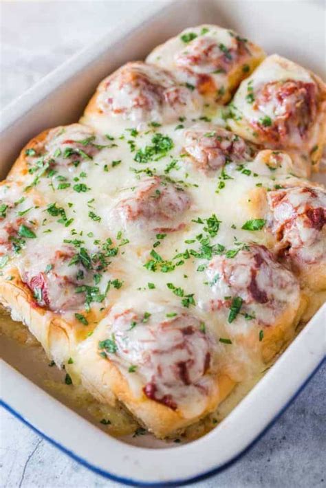 Baked Cheesy Meatball Sliders With Hawaiian Sweet Rolls