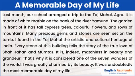 A Memorable Day in My Life [100, 120, 150, 200-250 Words]