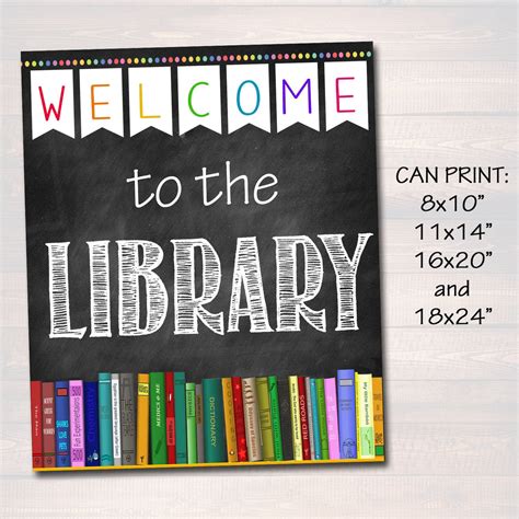 Printable Welcome Library School Sign Classroom Decor School Library