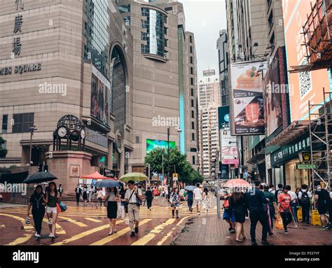 June 15 2018 Causeway Bay Hong Kong Busy Street With Advertising