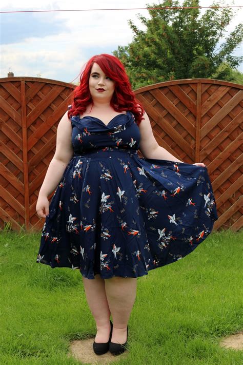 Bbw Couture Plus Size Navy Blue Swallow Floral 1950s Vintage Party