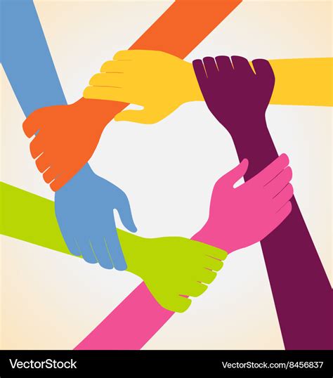 Creative Colorful Ring Of Many Hands Team Vector Image