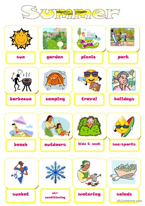 Summer Pictionary Pictur English Esl Worksheets Pdf And Doc