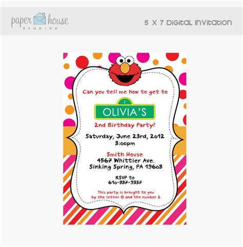 Elmo Birthday Party Invitation 5 X 7 Digital File In 2020 Elmo