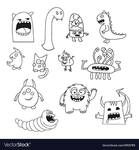 Set Of Doodle Monsters Icons Royalty Free Vector Image