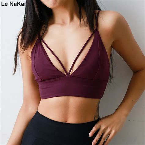 Deep V Sexy Sports Bra High Impact Fitness Yoga Bra Strappy Back Cut Out Gym Crop Top Padded
