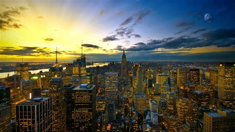 Wallpaper Lights Sunset City Cityscape Night Sky Skyline