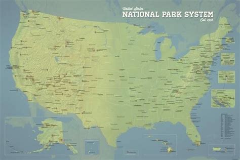 Usa National Park System Units Map Poster Natural Earth Us National