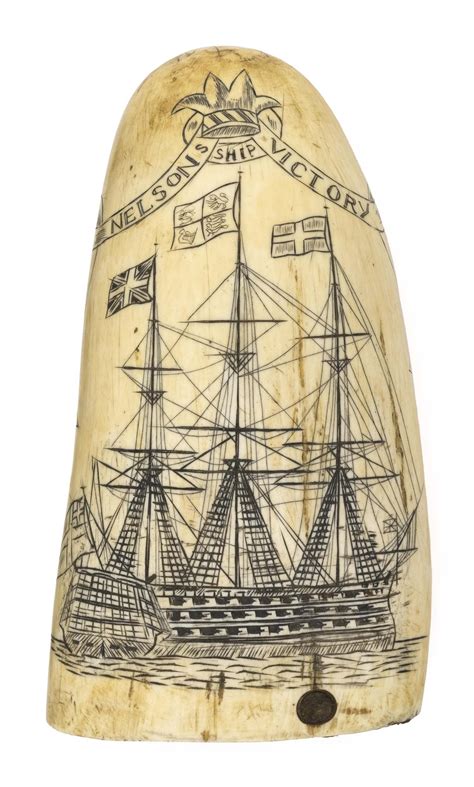 Lot Scrimshaw Whales Tooth Depicting Nelsons Ship Victory