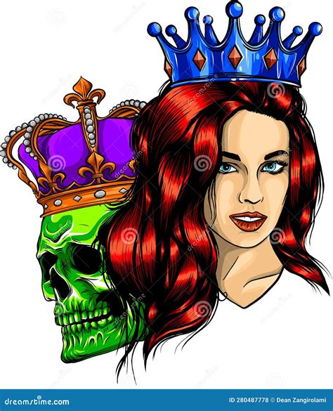 Vector Illustration Of Skull King And Queen Digital Hand Draw On White