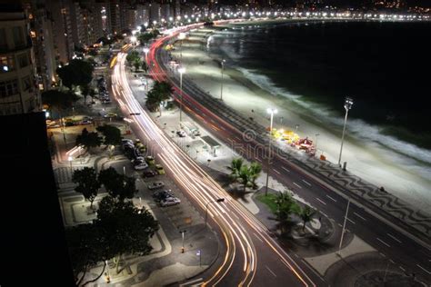 Night View Of Copacabana Beach In Rio De Janeiro Stock Photo Image Of