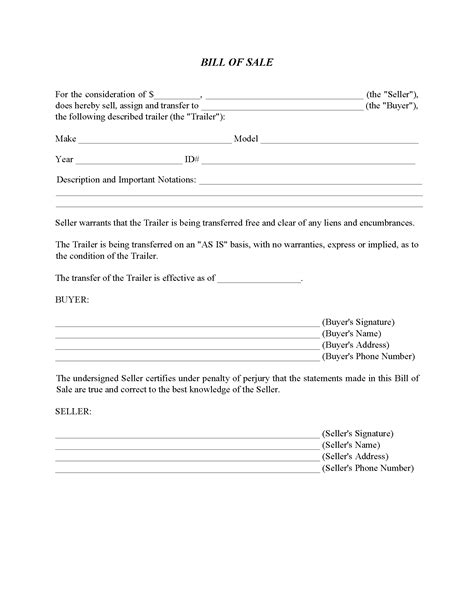 North Carolina Trailer Bill Of Sale Form Free Printable Legal Forms