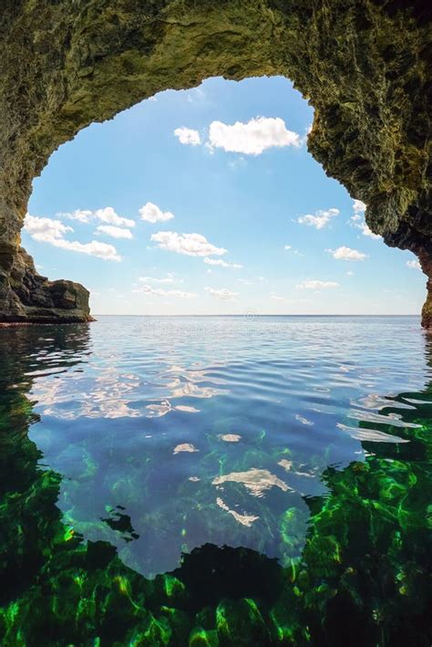 Sea Grotto In The Rock On A Bright Sunny Day Stock Image Image Of