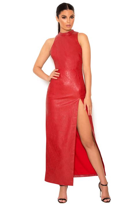 clothing max dresses sanem red vegan leather thigh