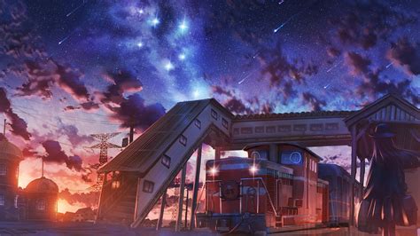 Download 3840x2160 Anime Landscape Falling Star Train Station Trip
