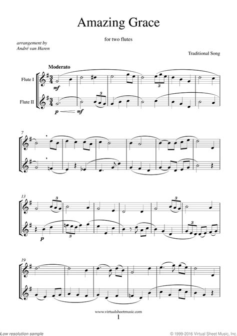 Amazing Grace Easy Sheet Music For Two Flutes Pdf Interactive