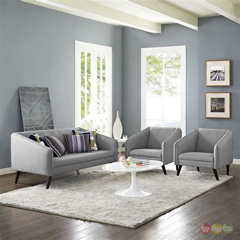 Slide Modern 3 Pc Upholstered Sofa And Armchairs Living Room