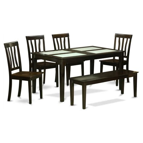East West Furniture Capris 6 Piece Glass Top Rectangular Dining Table