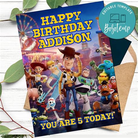 Toy Story 4 Birthday Card With Photo Diy Createpartylabels