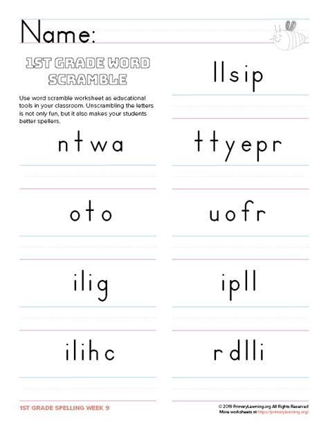 1st Grade Word Scramble Spelling Unit 9 Spelling Words