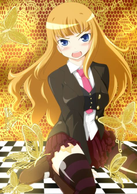 Safebooru Beatrice Blonde Hair Blue Eyes Blush Boots Breasts Butterfly Checkered Checkered