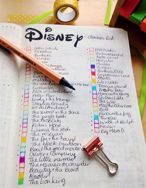 Coluorful Bullet Journal Spread Showing Disney Films I Want To Buy