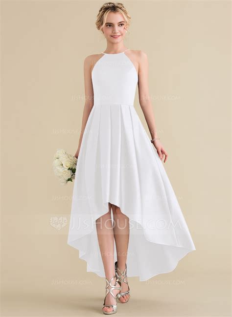A Lineprincess Scoop Neck Asymmetrical Satin Bridesmaid Dress With Ruffle 007144758