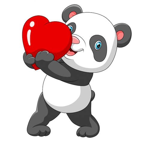 Un Panda Mignon Avec Un Coeur Rouge Vecteur Premium