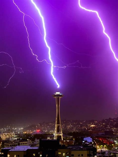 Thunderstorm Lightning Hitting Space Needle Seattle Photo Credit