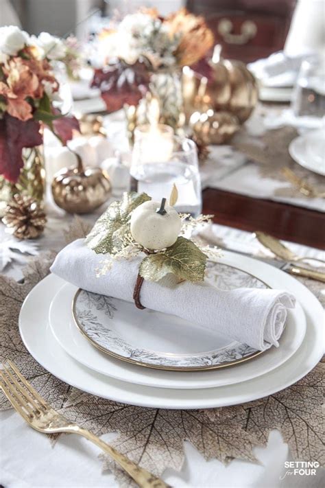 Elegant White And Gold Thanksgiving Table Setting