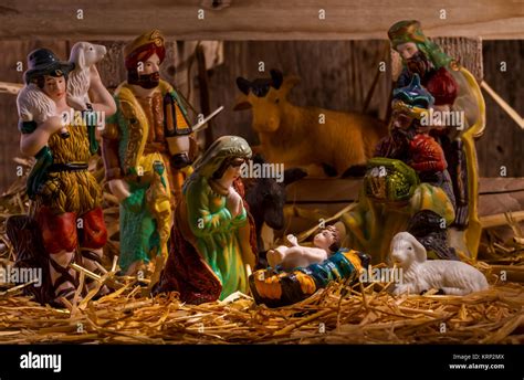 Christmas Manger Scene With Figurines Stock Photo Alamy