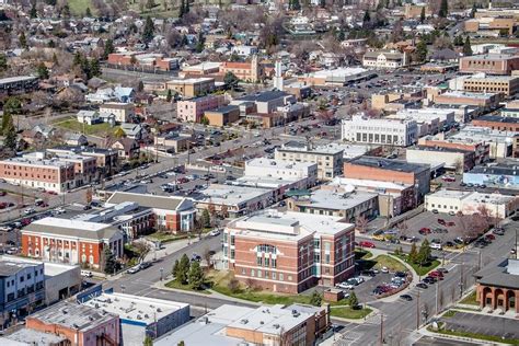 An Aerial View Of Downtown Klamath Falls Oregon The County Courthouse