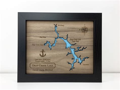 Laser Engraved And Cut Wood Lake Map Wood Lake Map Art 5th Anniversary